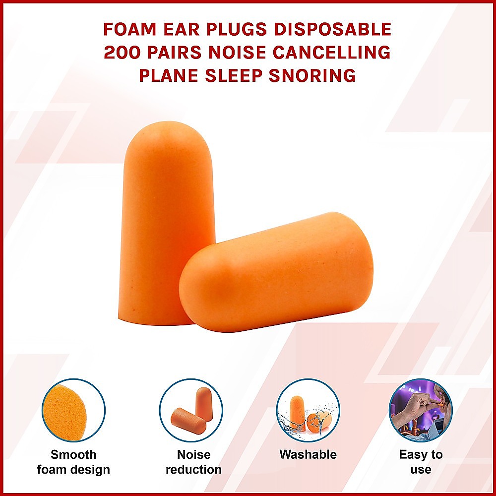 Foam Ear Plugs Disposable 200 Pairs Noise Cancelling Plane Sleep Snoring V63-840921