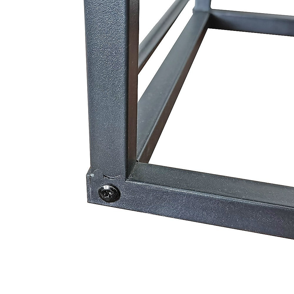 Industrial C Shaped Sofa Side Table with Wooden Shelf Couch Laptop Snack End Table