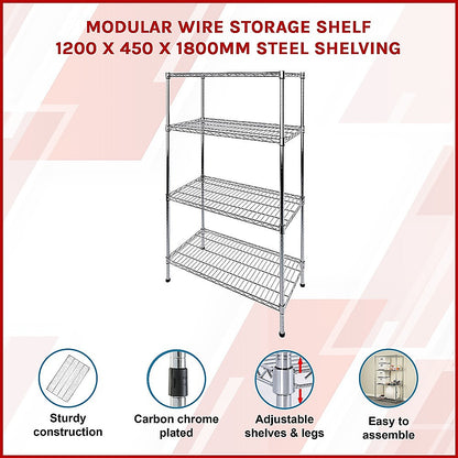 Modular Wire Storage 120x45cm Steel Shelving Chrome With Fixed Legs For Garage Kitchen Or Retail Storage V63-841021