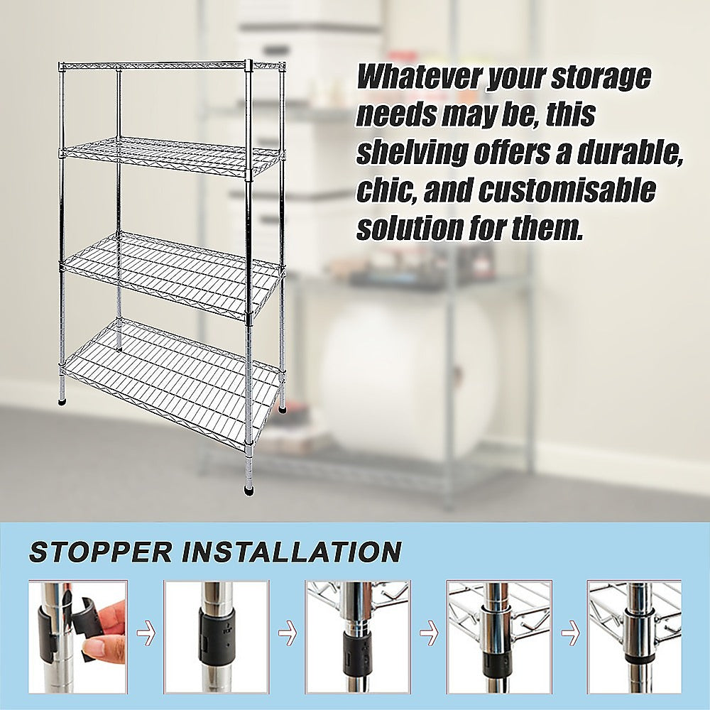 Modular Wire Storage 120x45cm Steel Shelving Chrome With Fixed Legs For Garage Kitchen Or Retail Storage V63-841021
