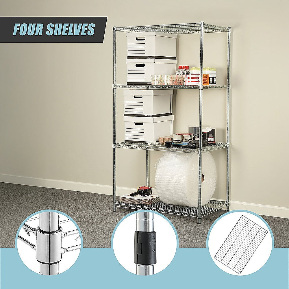Modular Wire Storage 120x45cm Steel Shelving Chrome With Fixed Legs For Garage Kitchen Or Retail Storage V63-841021