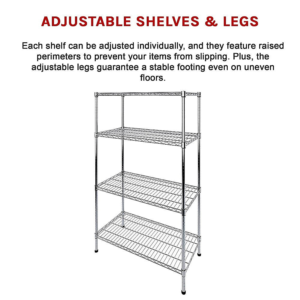 Modular Wire Storage 120x45cm Steel Shelving Chrome With Fixed Legs For Garage Kitchen Or Retail Storage V63-841021