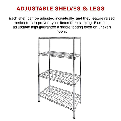 Modular Wire Storage 120x45cm Steel Shelving Chrome With Fixed Legs For Garage Kitchen Or Retail Storage V63-841021