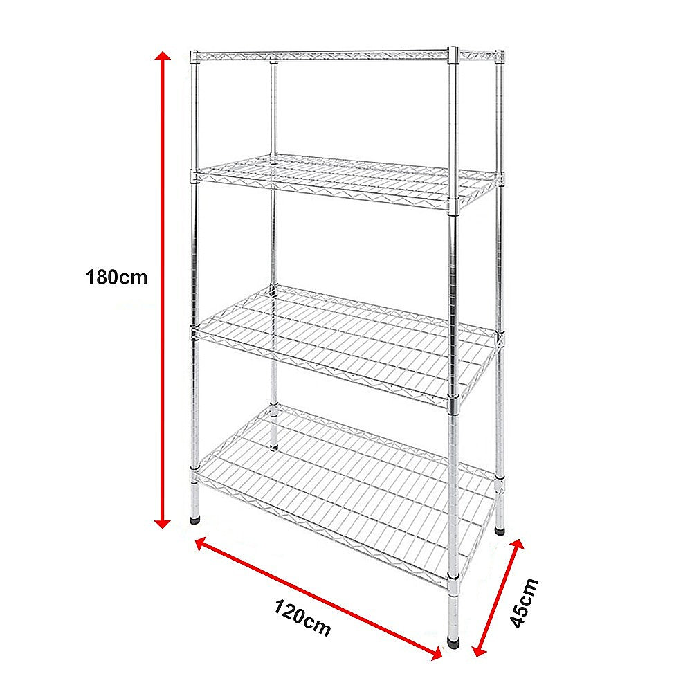 Modular Wire Storage 120x45cm Steel Shelving Chrome With Fixed Legs For Garage Kitchen Or Retail Storage V63-841021