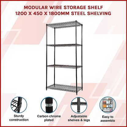 Modular Wire Storage 120x45cm Steel Shelving Black With Fixed Legs For Garage Kitchen Or Retail Storage V63-841031