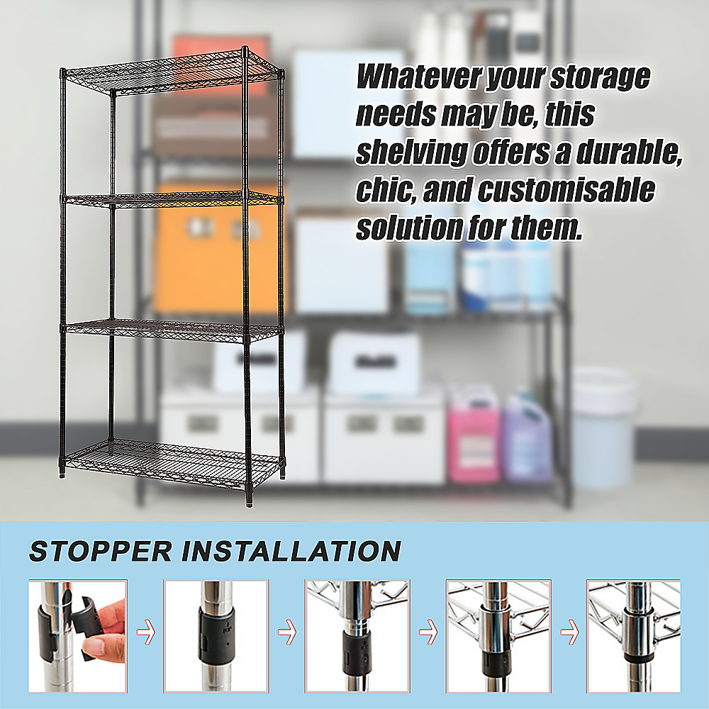 Modular Wire Storage 120x45cm Steel Shelving Black With Fixed Legs For Garage Kitchen Or Retail Storage V63-841031
