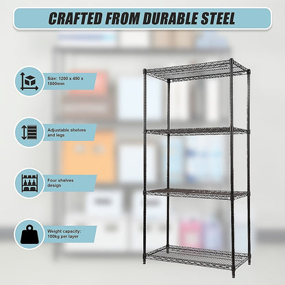 Modular Wire Storage 120x45cm Steel Shelving Black With Fixed Legs For Garage Kitchen Or Retail Storage V63-841031