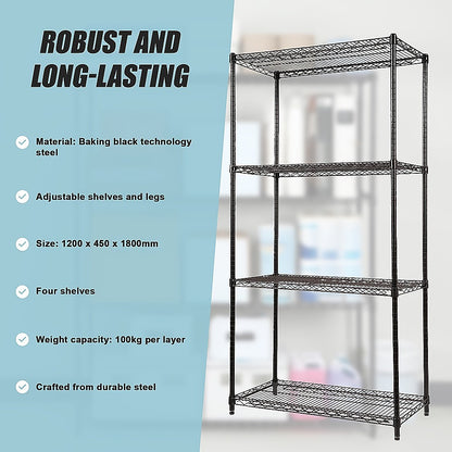 Modular Wire Storage 120x45cm Steel Shelving Black With Fixed Legs For Garage Kitchen Or Retail Storage V63-841031