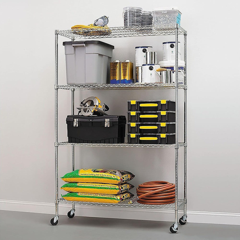 Modular Wire Storage 120x45cm Steel Shelving Chrome With Wheels For Garage Kitchen Or Retail Storage V63-841041