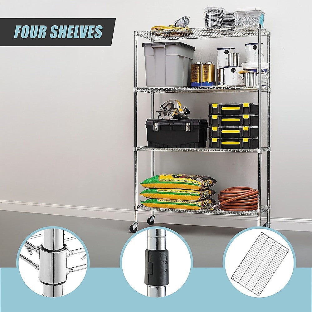 Modular Wire Storage 120x45cm Steel Shelving Chrome With Wheels For Garage Kitchen Or Retail Storage V63-841041