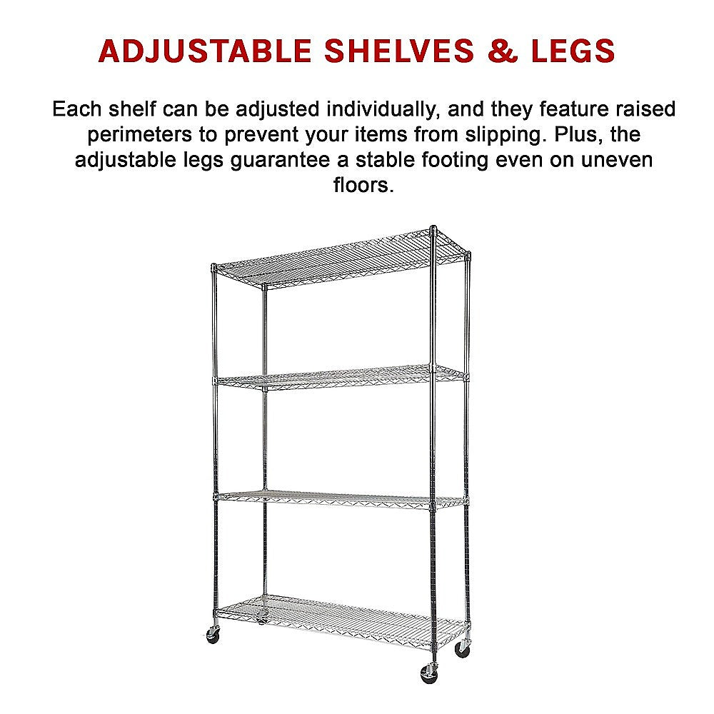 Modular Wire Storage 120x45cm Steel Shelving Chrome With Wheels For Garage Kitchen Or Retail Storage V63-841041