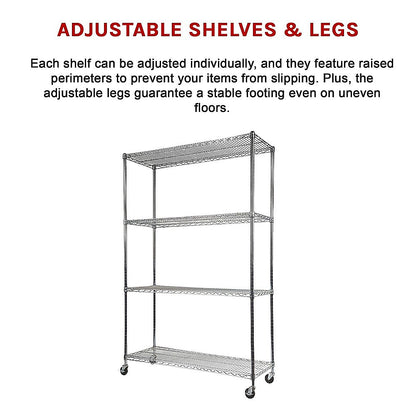 Modular Wire Storage 120x45cm Steel Shelving Chrome With Wheels For Garage Kitchen Or Retail Storage V63-841041