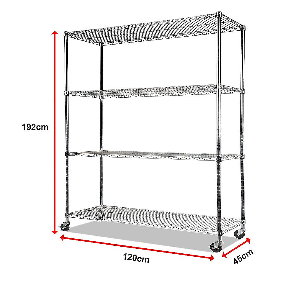 Modular Wire Storage 120x45cm Steel Shelving Chrome With Wheels For Garage Kitchen Or Retail Storage V63-841041