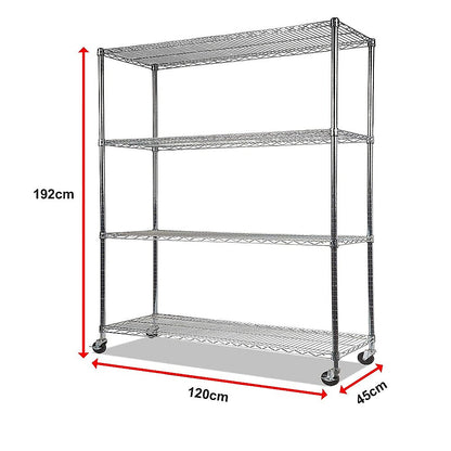 Modular Wire Storage 120x45cm Steel Shelving Chrome With Wheels For Garage Kitchen Or Retail Storage V63-841041