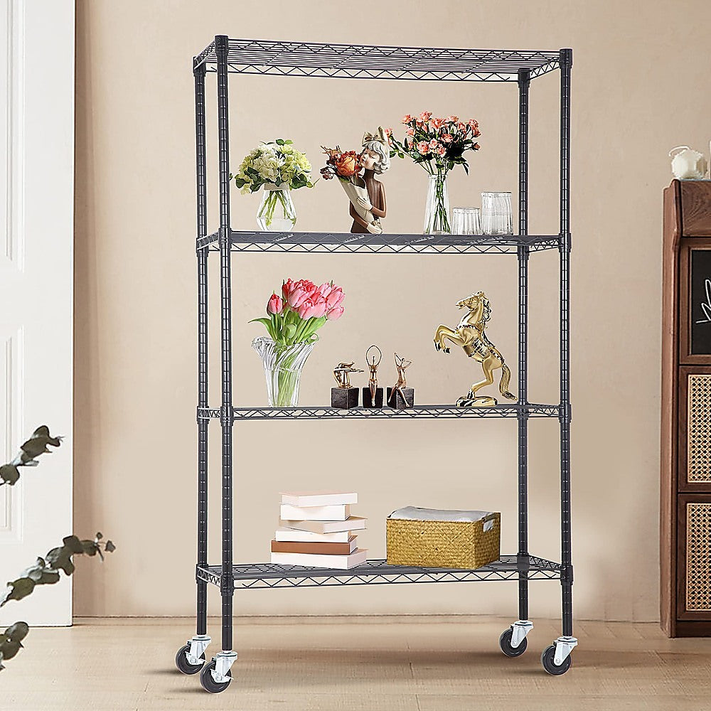 Modular Wire Storage 120x45cm Steel Shelving Black With Wheels For Garage Kitchen Or Retail Storage V63-841051