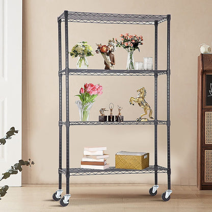 Modular Wire Storage 120x45cm Steel Shelving Black With Wheels For Garage Kitchen Or Retail Storage V63-841051