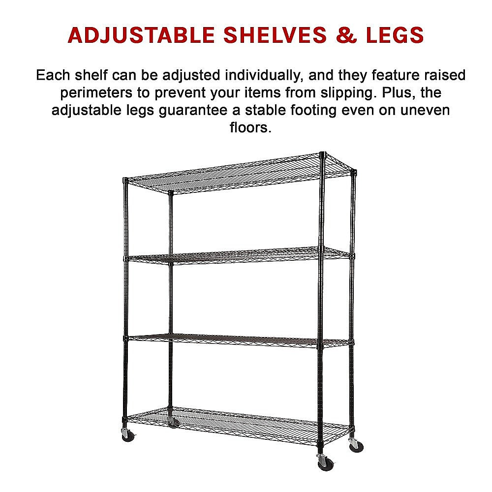 Modular Wire Storage 120x45cm Steel Shelving Black With Wheels For Garage Kitchen Or Retail Storage V63-841051
