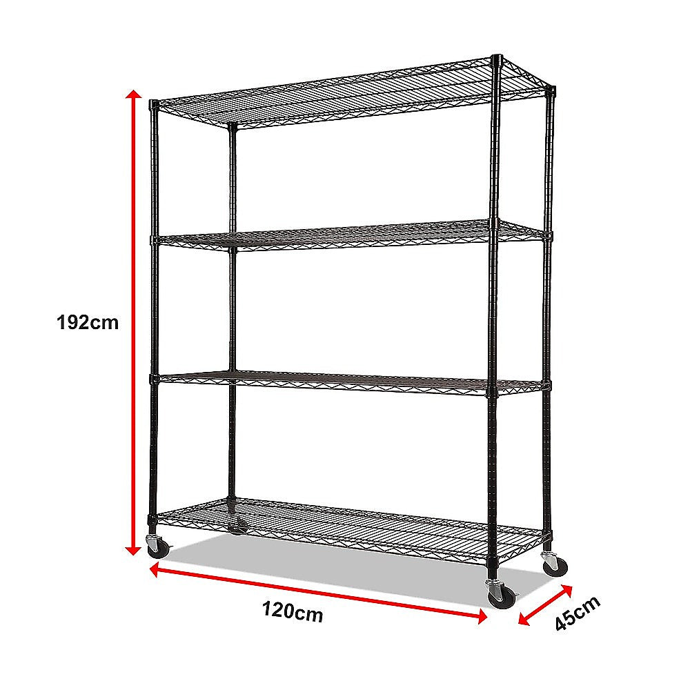 Modular Wire Storage 120x45cm Steel Shelving Black With Wheels For Garage Kitchen Or Retail Storage V63-841051