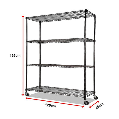 Modular Wire Storage 120x45cm Steel Shelving Black With Wheels For Garage Kitchen Or Retail Storage V63-841051