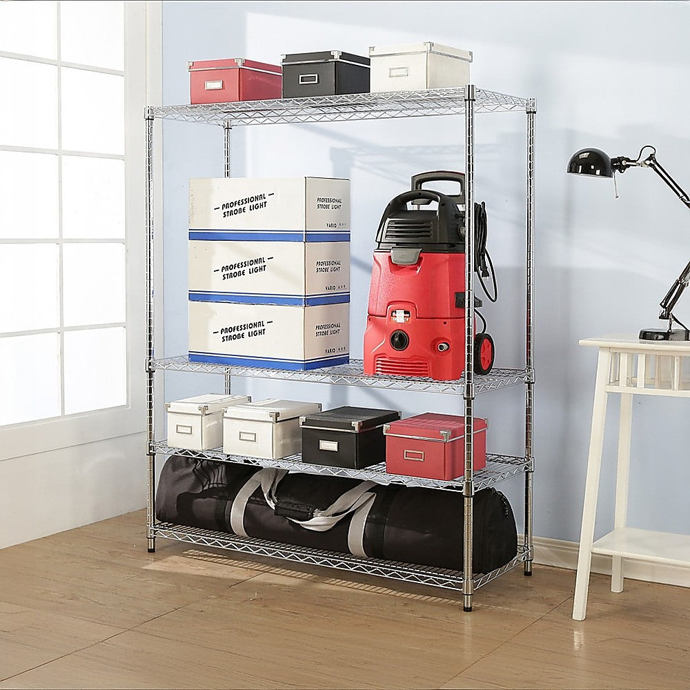 Modular Wire Storage 150x60cm Steel Shelving Chrome With Fixed Legs For Garage Warehouse Or Kitchen V63-841071