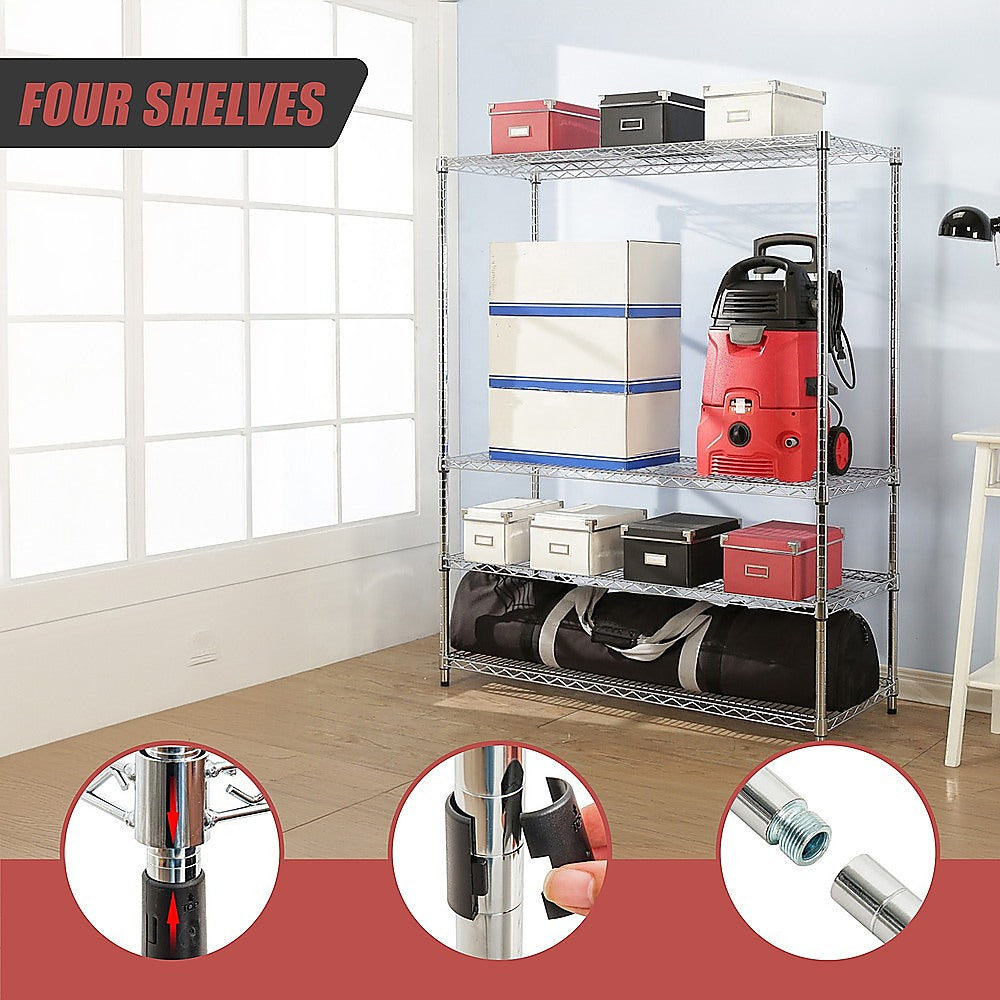Modular Wire Storage 150x60cm Steel Shelving Chrome With Fixed Legs For Garage Warehouse Or Kitchen V63-841071