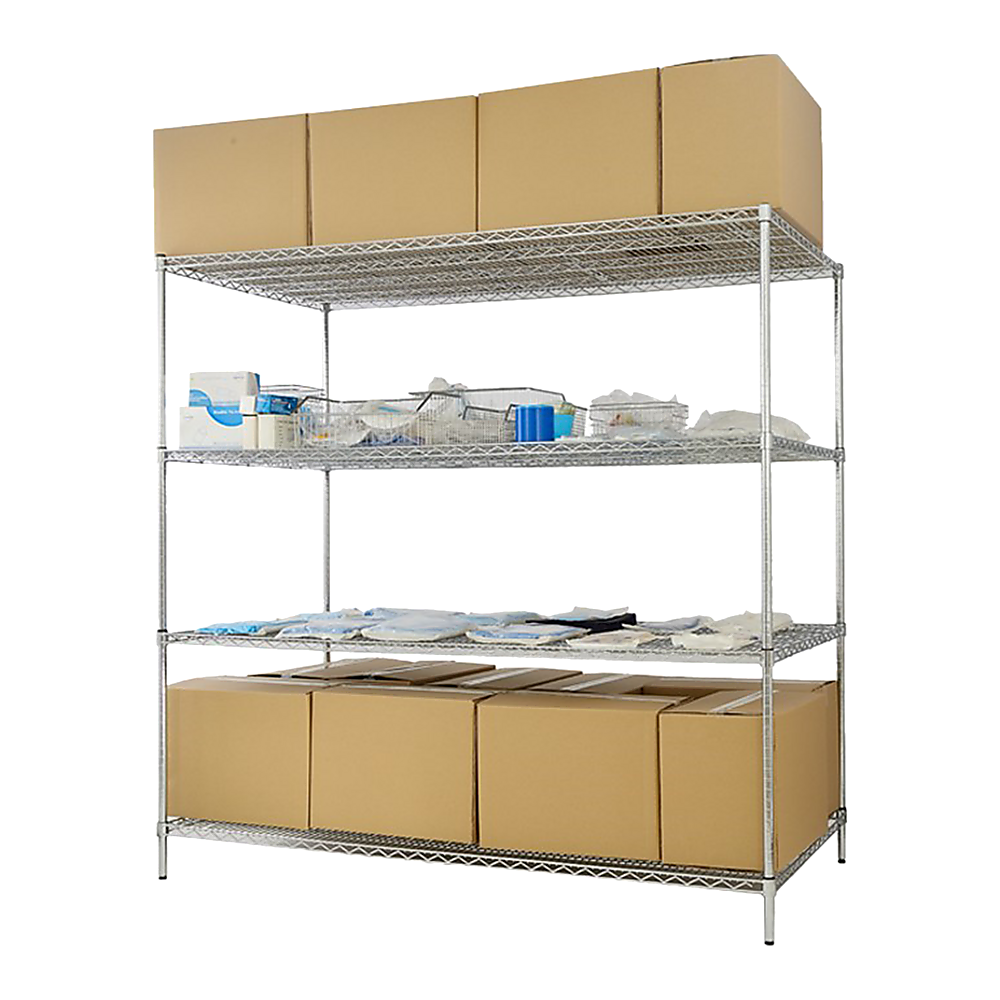 Modular Wire Storage 150x60cm Steel Shelving Chrome With Fixed Legs For Garage Warehouse Or Kitchen V63-841071