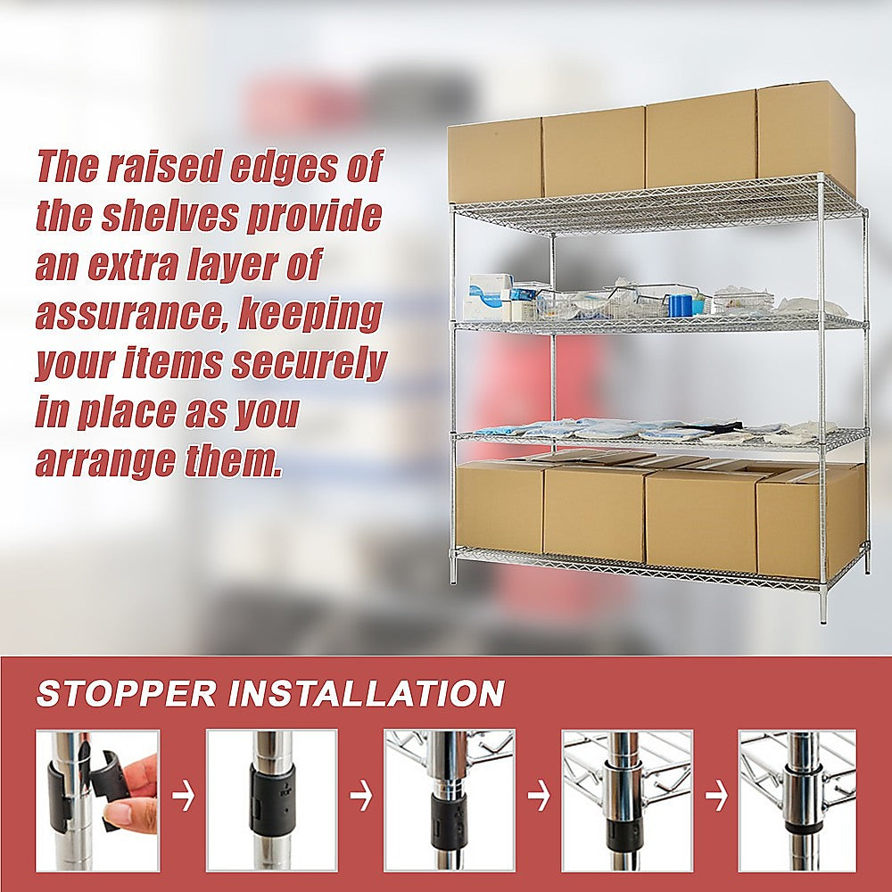 Modular Wire Storage 150x60cm Steel Shelving Chrome With Fixed Legs For Garage Warehouse Or Kitchen V63-841071