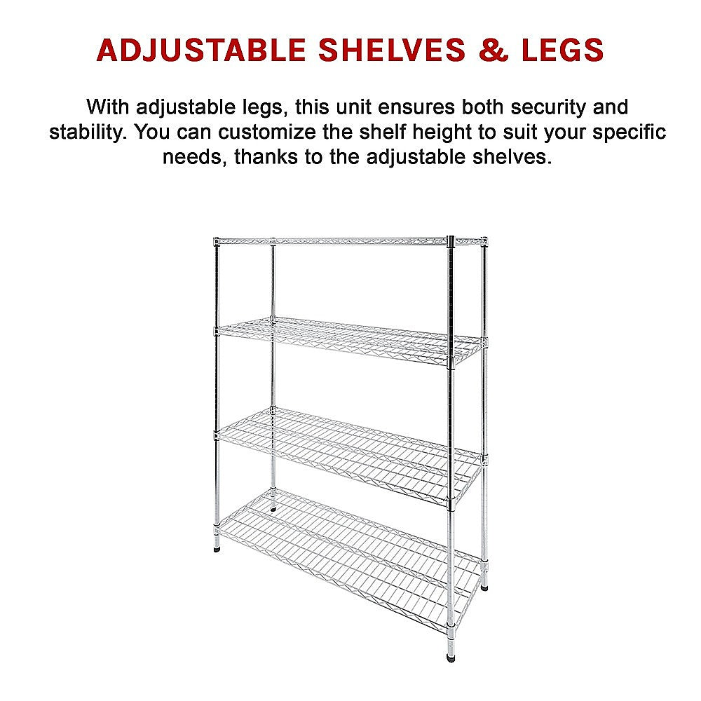 Modular Wire Storage 150x60cm Steel Shelving Chrome With Fixed Legs For Garage Warehouse Or Kitchen V63-841071