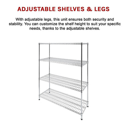 Modular Wire Storage 150x60cm Steel Shelving Chrome With Fixed Legs For Garage Warehouse Or Kitchen V63-841071