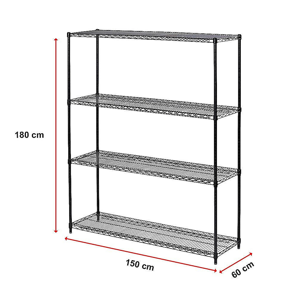 Modular Wire Storage 150x60cm Steel Shelving Black With Fixed Legs For Garage Warehouse Or Kitchen V63-841081