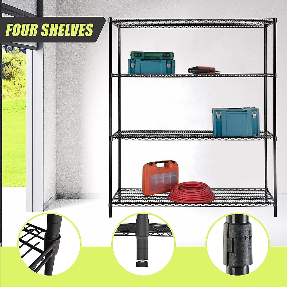 Modular Wire Storage 150x60cm Steel Shelving Black With Fixed Legs For Garage Warehouse Or Kitchen V63-841081