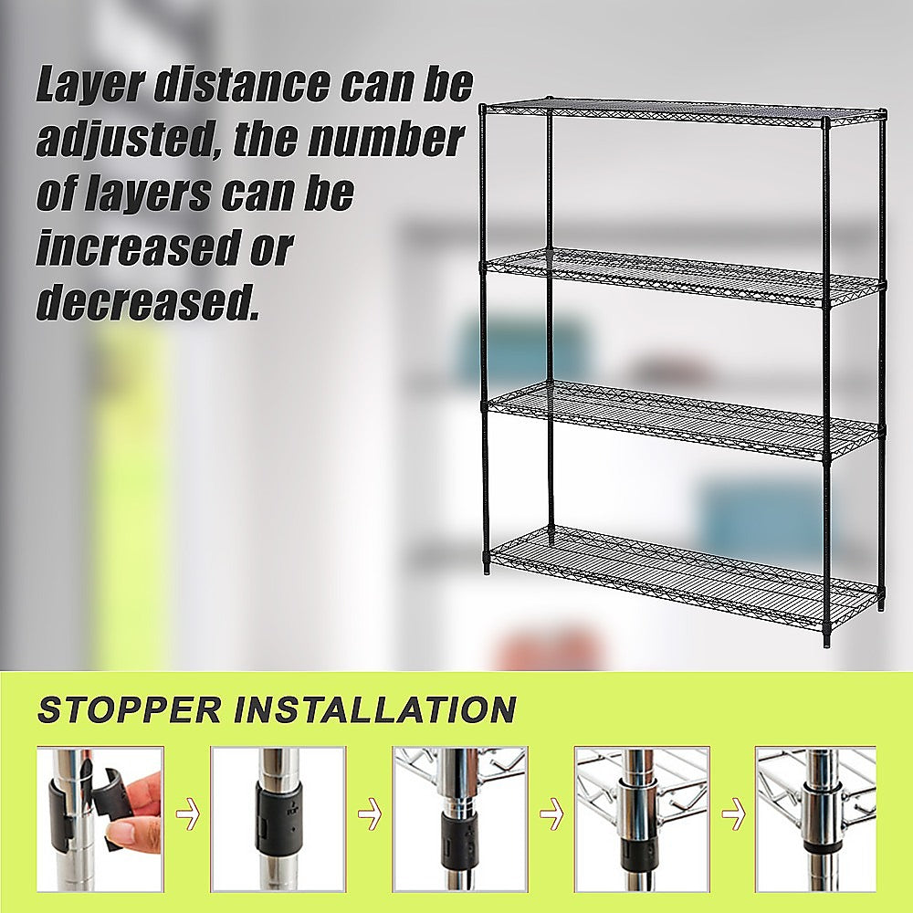 Modular Wire Storage 150x60cm Steel Shelving Black With Fixed Legs For Garage Warehouse Or Kitchen V63-841081
