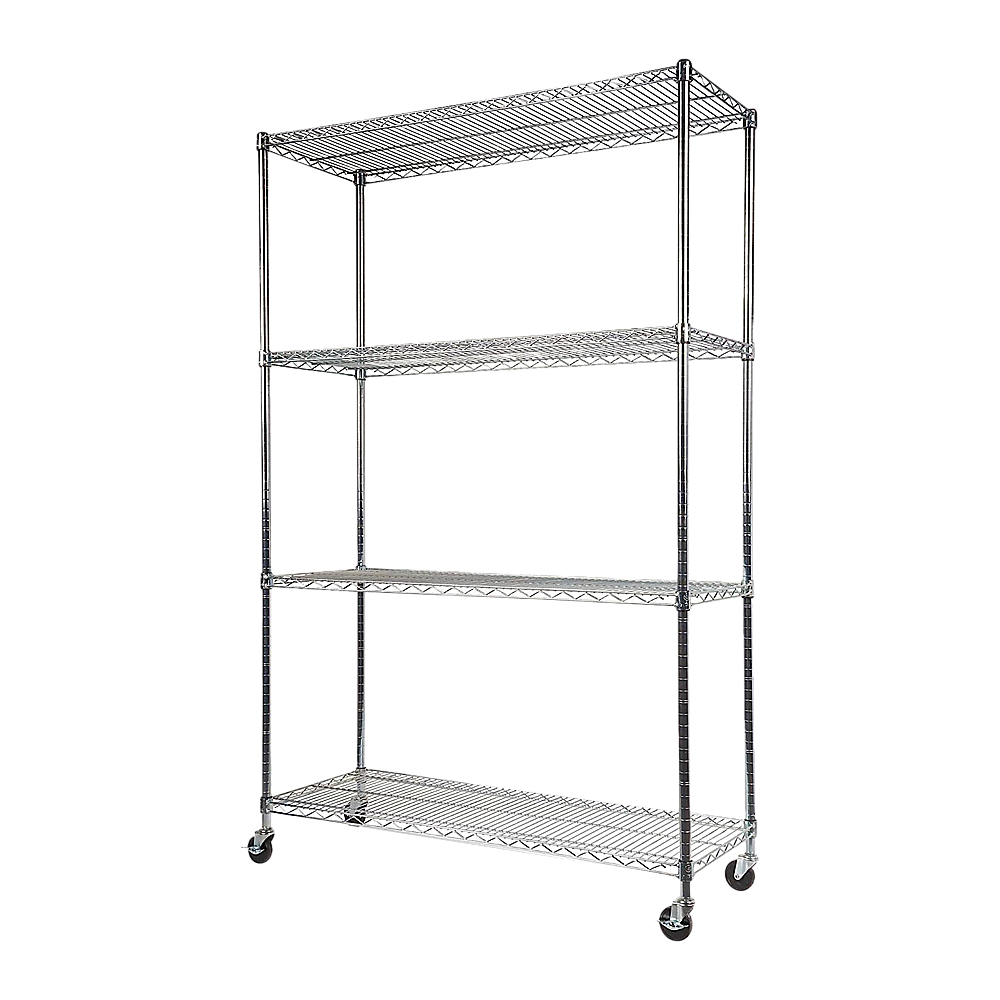 Modular Wire Storage 150x60cm Steel Shelving Chrome With Wheels For Garage Warehouse Or Kitchen Organisation V63-841091