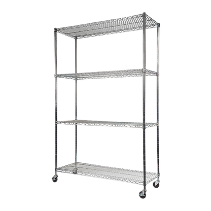 Modular Wire Storage 150x60cm Steel Shelving Chrome With Wheels For Garage Warehouse Or Kitchen Organisation V63-841091