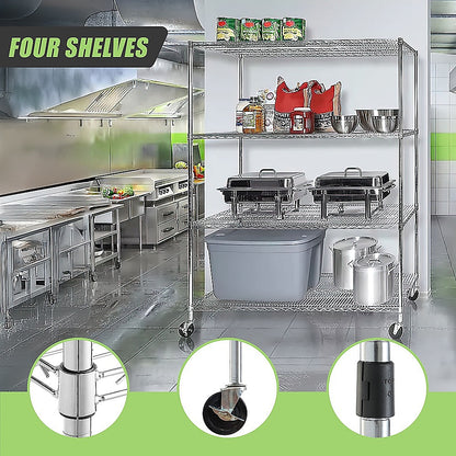 Modular Wire Storage 150x60cm Steel Shelving Chrome With Wheels For Garage Warehouse Or Kitchen Organisation V63-841091