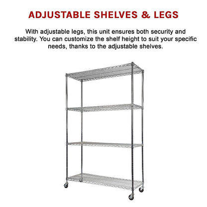 Modular Wire Storage 150x60cm Steel Shelving Chrome With Wheels For Garage Warehouse Or Kitchen Organisation V63-841091