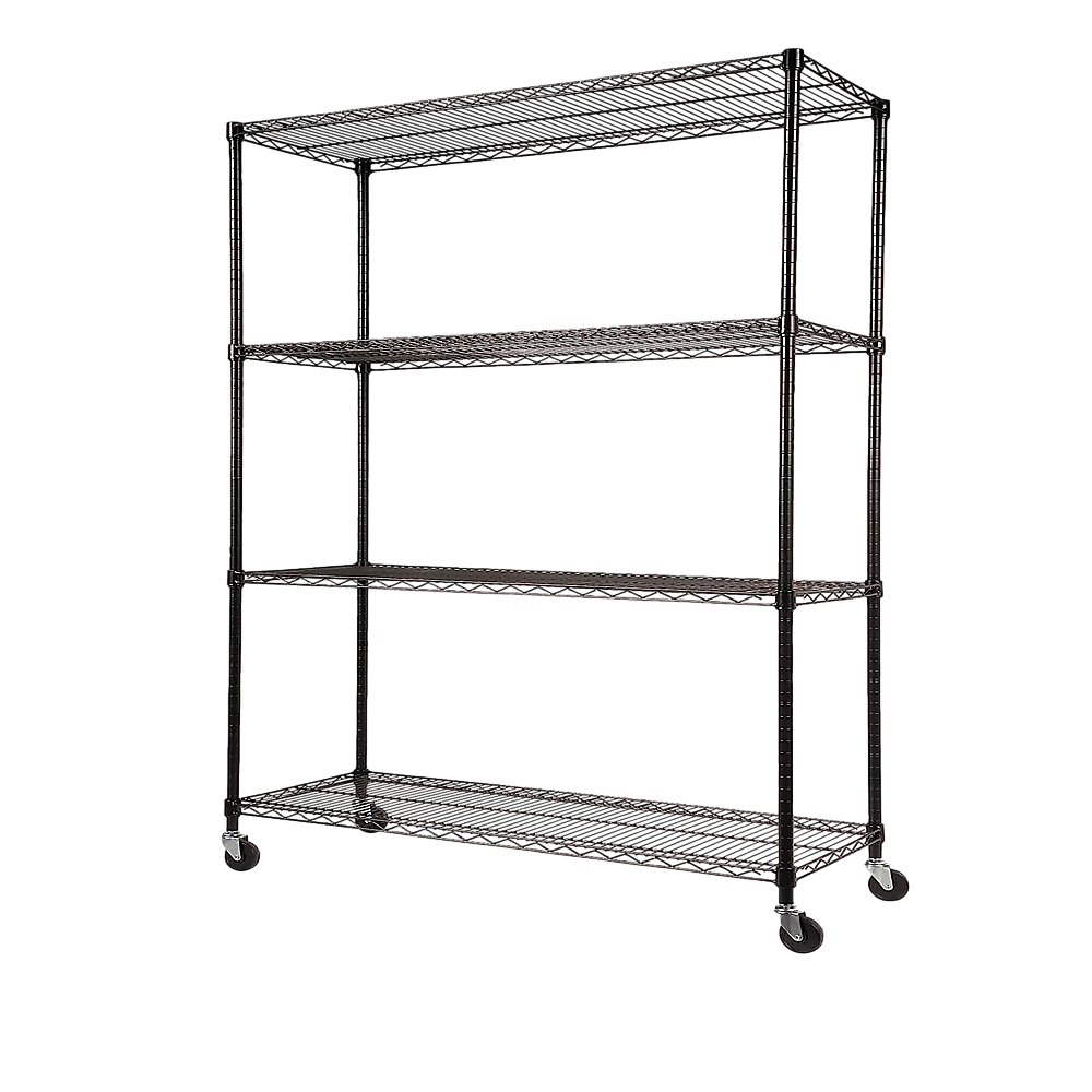 Modular Wire Storage 150x60cm Steel Shelving Black With Wheels For Garage Warehouse Or Kitchen Organisation V63-841101