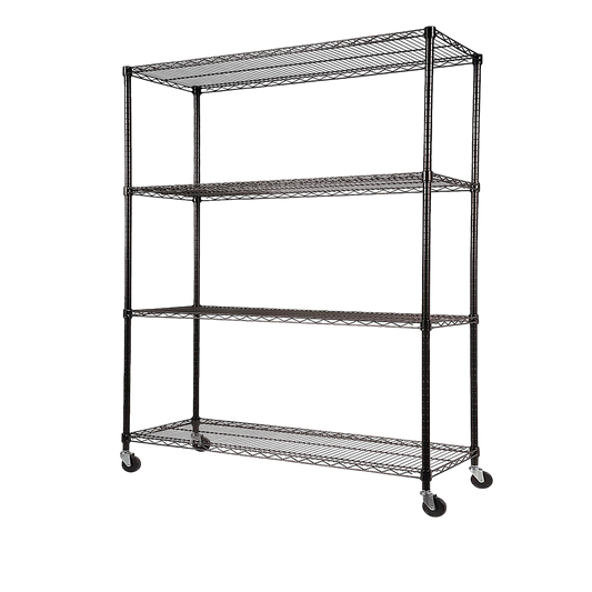 Modular Wire Storage 150x60cm Steel Shelving Black With Wheels For Garage Warehouse Or Kitchen Organisation V63-841101
