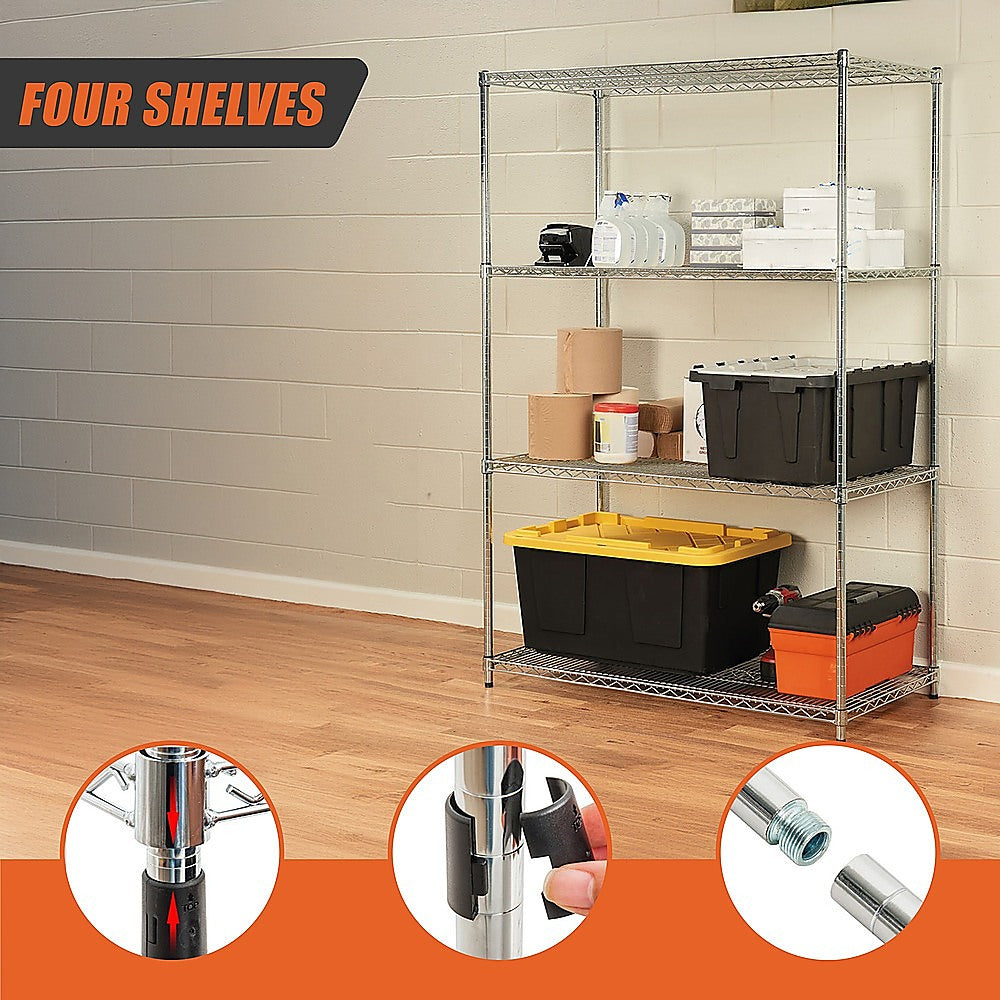 Modular Wire Storage 90x35cm Steel Shelving Chrome With Fixed Legs For Garage Warehouse Or Kitchen V63-841121