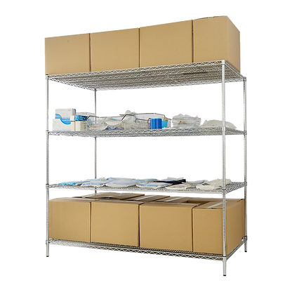 Modular Wire Storage 90x35cm Steel Shelving Chrome With Fixed Legs For Garage Warehouse Or Kitchen V63-841121