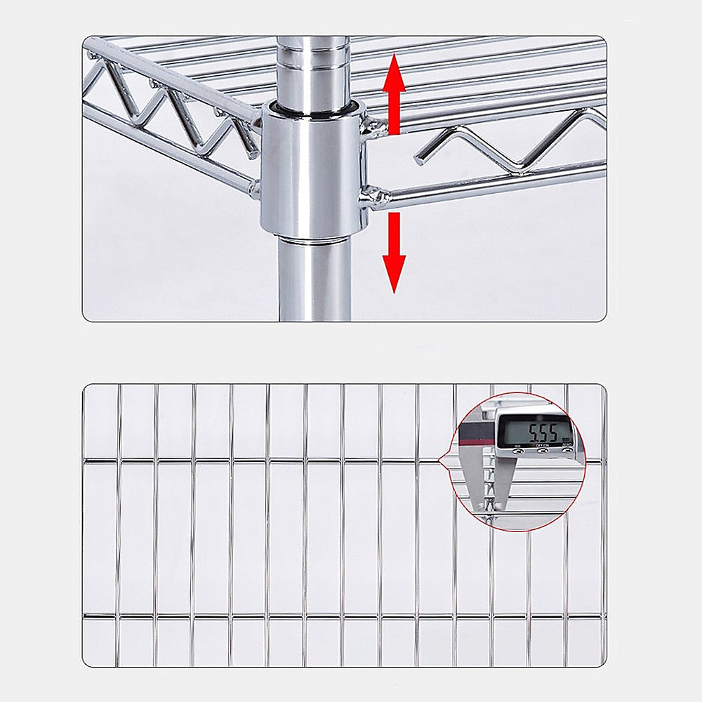 Modular Wire Storage 90x35cm Steel Shelving Chrome With Fixed Legs For Garage Warehouse Or Kitchen V63-841121