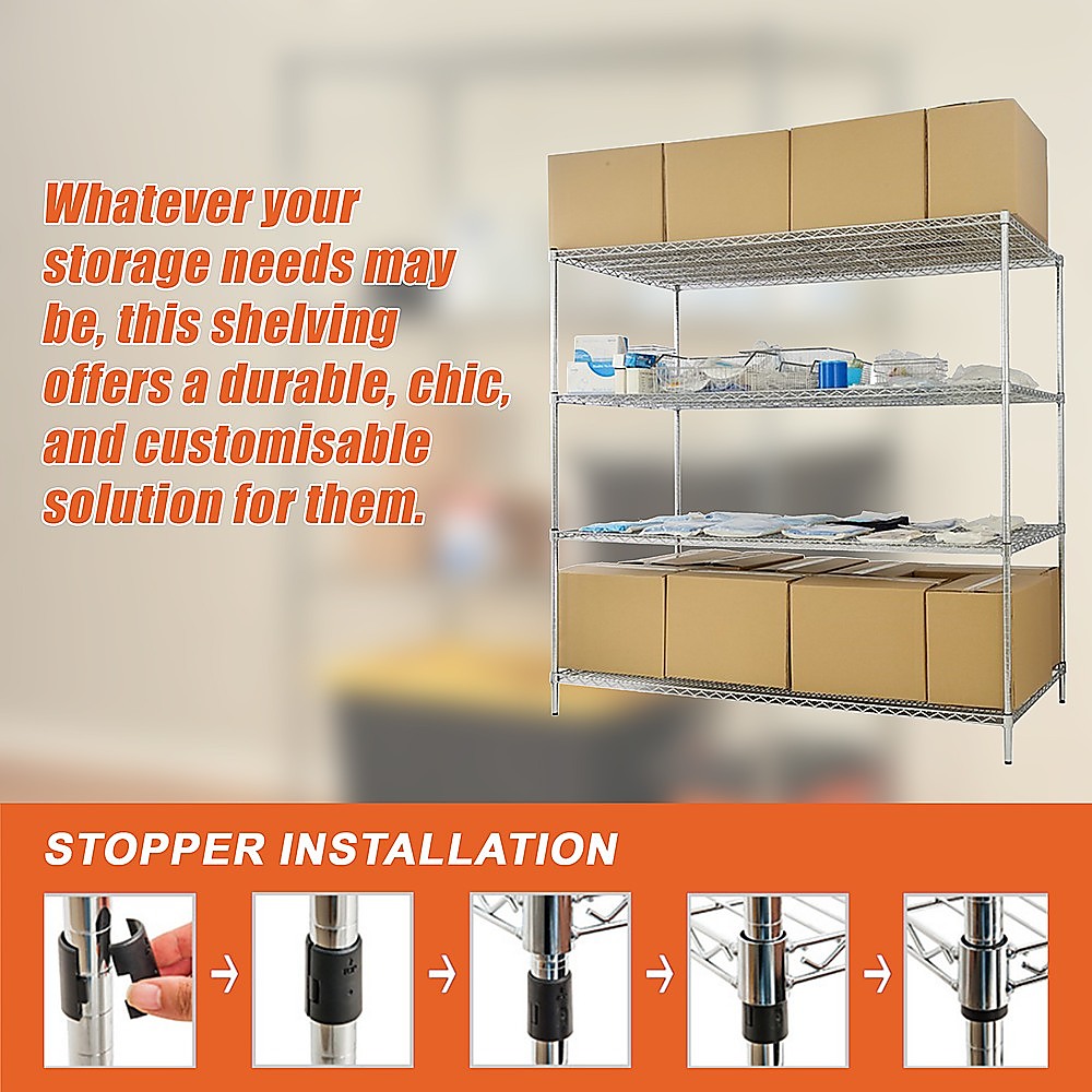 Modular Wire Storage 90x35cm Steel Shelving Chrome With Fixed Legs For Garage Warehouse Or Kitchen V63-841121