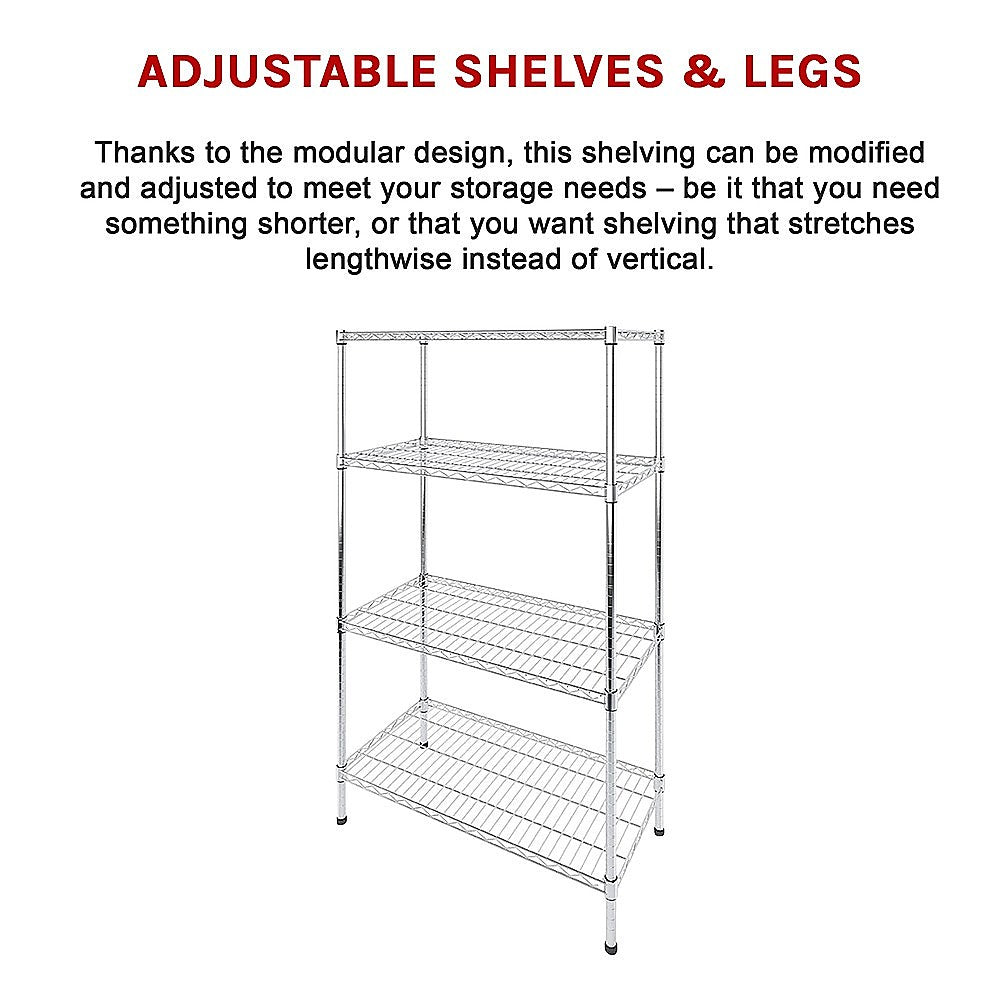 Modular Wire Storage 90x35cm Steel Shelving Chrome With Fixed Legs For Garage Warehouse Or Kitchen V63-841121