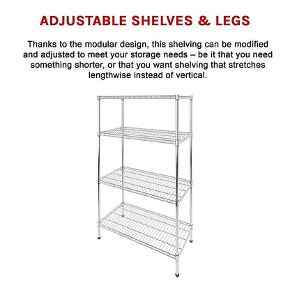 Modular Wire Storage 90x35cm Steel Shelving Chrome With Fixed Legs For Garage Warehouse Or Kitchen V63-841121
