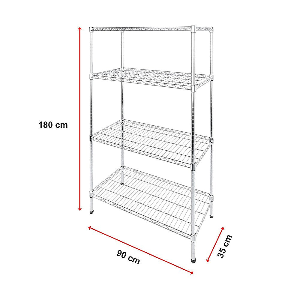 Modular Wire Storage 90x35cm Steel Shelving Chrome With Fixed Legs For Garage Warehouse Or Kitchen V63-841121