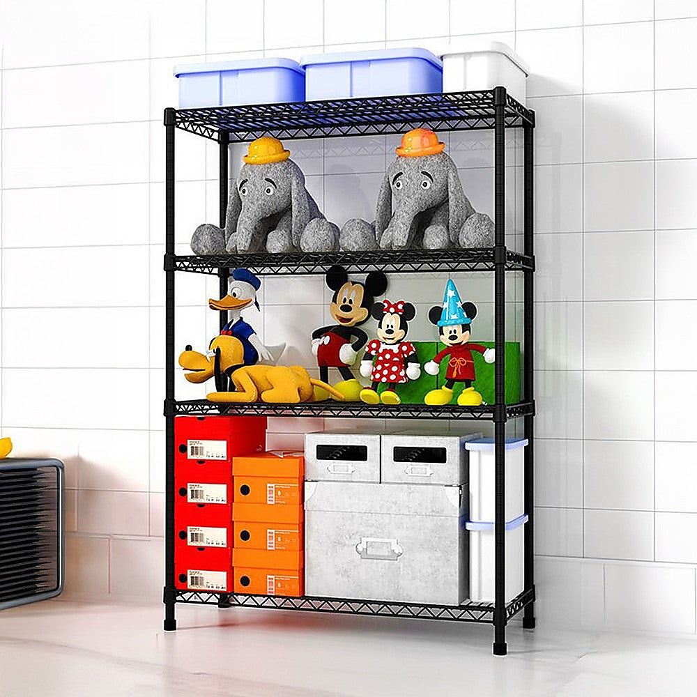 Modular Wire Storage 90x35cm Steel Shelving Black With Fixed Legs For Garage Warehouse Or Kitchen Organisation V63-841131