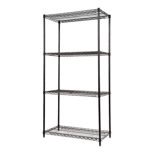 Modular Wire Storage 90x35cm Steel Shelving Black With Fixed Legs For Garage Warehouse Or Kitchen Organisation V63-841131