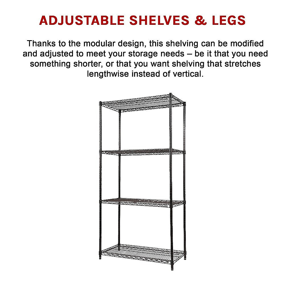 Modular Wire Storage 90x35cm Steel Shelving Black With Fixed Legs For Garage Warehouse Or Kitchen Organisation V63-841131