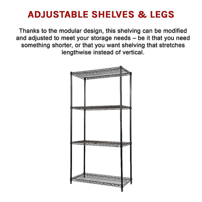 Modular Wire Storage 90x35cm Steel Shelving Black With Fixed Legs For Garage Warehouse Or Kitchen Organisation V63-841131