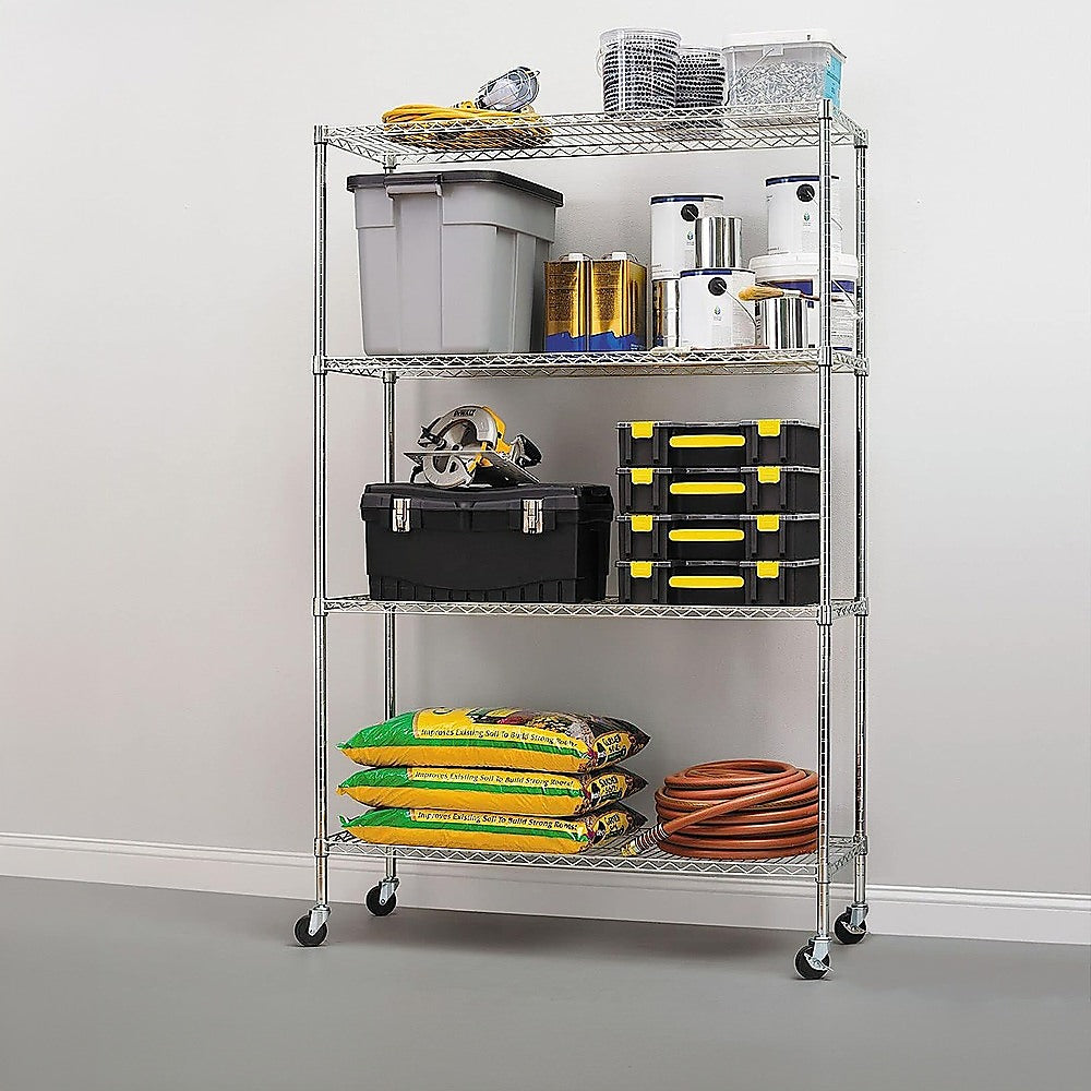 Modular Wire Storage 90x35cm Steel Shelving Chrome With Wheels For Garage Warehouse Or Kitchen Organisation V63-841141